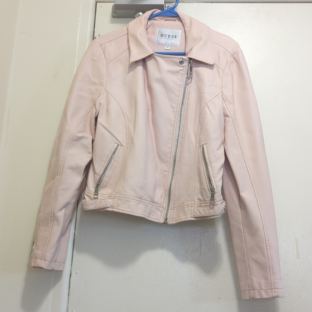 Faux Leather Motorcycle Jacket - Pink